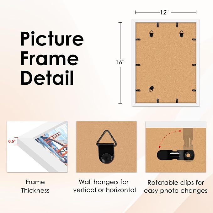 FIXSMITH 12x16 Picture Frame White Set of 2, Photo Frame - Image 3