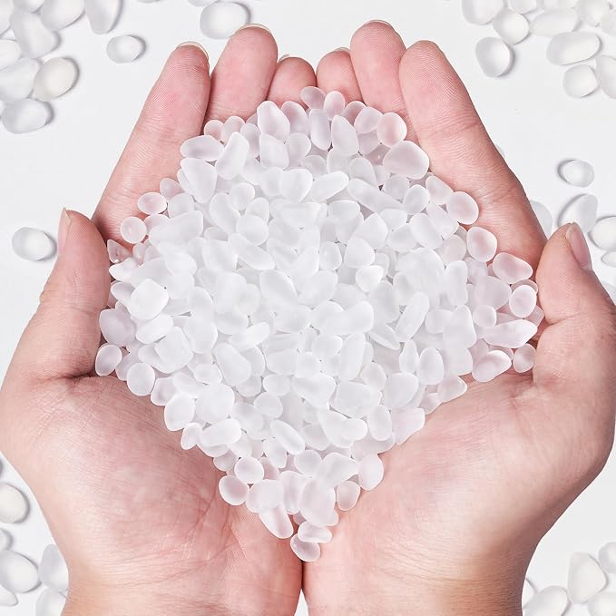 QEQEKAKA Sea Glass Stones for Crafts About 1LB White Glass Pebbles Gemstones by QEQEKAKA