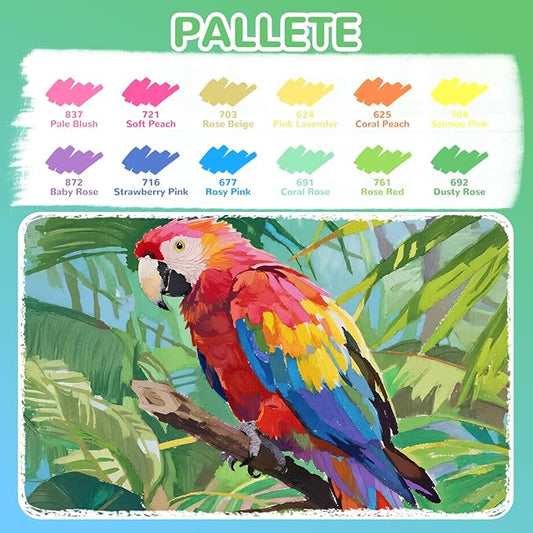 Guangna 12 Macaron Acrylic Paint Markers Set, Brush Tip Acrylic Paint Pens for Rock Painting, Wood, Glass, Paper, Coloring Book, Ceramic, Canvas, Water-Based Ink