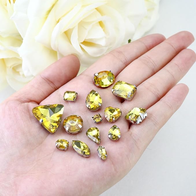Dowarm Sew on Rhinestones 104 PCS Mixed Shapes Glass Sew on Crystals - Image 2