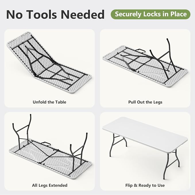 Folding Table 4 Pack, 6 FT Foldable Plastic Table - Image 8