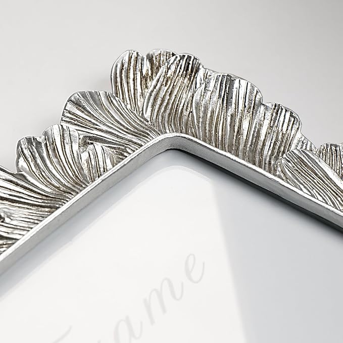 Cuspin 5x7 Picture Frame Silver Frames, Vintage Elegant Palm Leaves Textured - Image 5