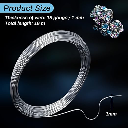 18 Gauge Aluminum Wire for Crafting - 52 Ft Bendable Sculpting Wire, Tarnish Resistant for Jewelry Making, Sculpture & DIY Art Crafts (1mm Thickness)