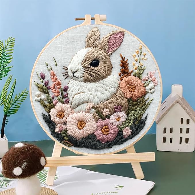 Punch Needle Kits Rabbit in Flowers Embroidery Starter Set - Image 2