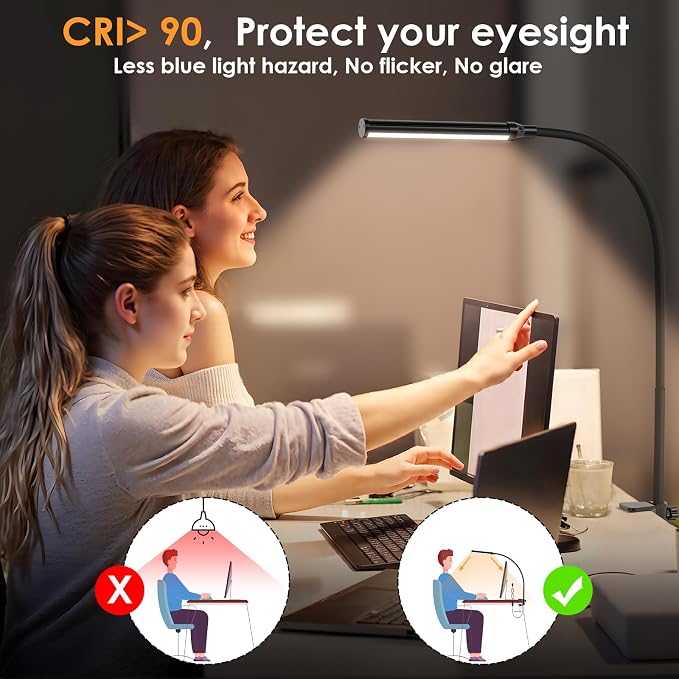 ShineTech LED Desk Lamp with Clamp, Clip On Desk Lamp - Image 3