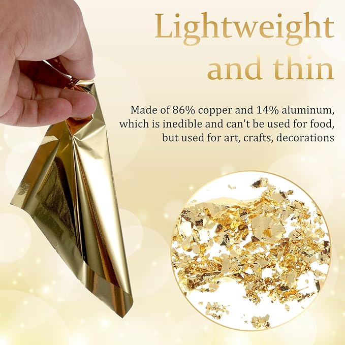 150 Pcs Gold Leaf Sheets for Art 3 Colors Gold Foil Sheets 5.5" X 5.5" Golden Flakes with Tweezer and Brush for Arts Gilding Crafting Painting Furniture Decoration Golden Silver Rosegold