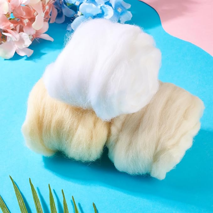 Boutigem 60G 3 Colors White Needle Felting Wool, Soft Chunky White Wool Roving - Image 5
