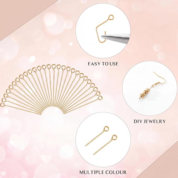 Junkin 1400 Pcs Eye Pins Mix Jewelry Findings 0.63 * 0.79 * 1.18 in Open Eye - Image 3