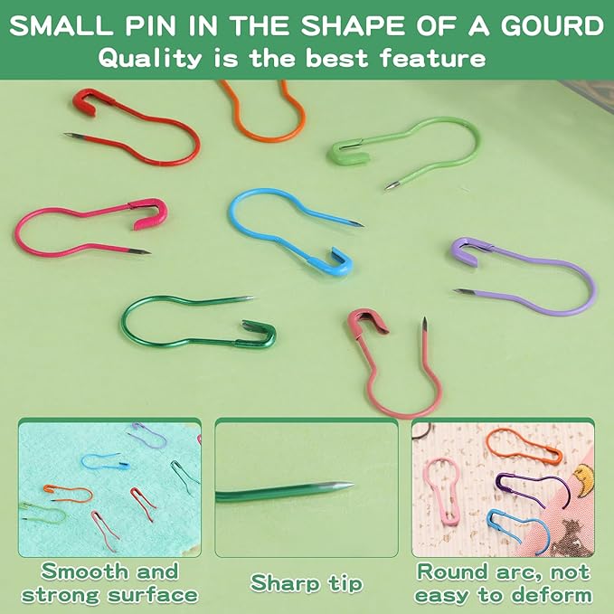 1200 Pcs 22 Colors Metal Safety Pins,Bulb Gourd Pins Pear Shaped Pins for Knitting Stitch Markers, Sewing Clothing DIY Craft Making with Storage Box