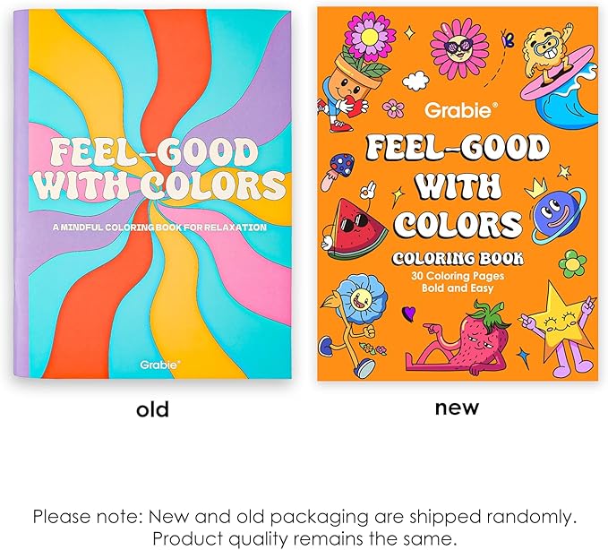 Grabie Easy Coloring Book for Adults Relaxation,Simple Mindful Coloring Pages for Alcohol Markers,Stress Relief Themes Flowers,Mushrooms,Monsters and More,Cute Designs(Feel Good with Color,30 Sheets)