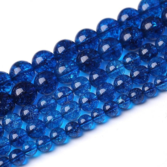 45pcs 8mm Natural Blue Crystal Crackle Quartz Stone Round Loose Beads for Jewelry Making DIY Bracelets Necklaces Energy Healing Stone Beads 15" (8mm, Blue Crackle Quartz)