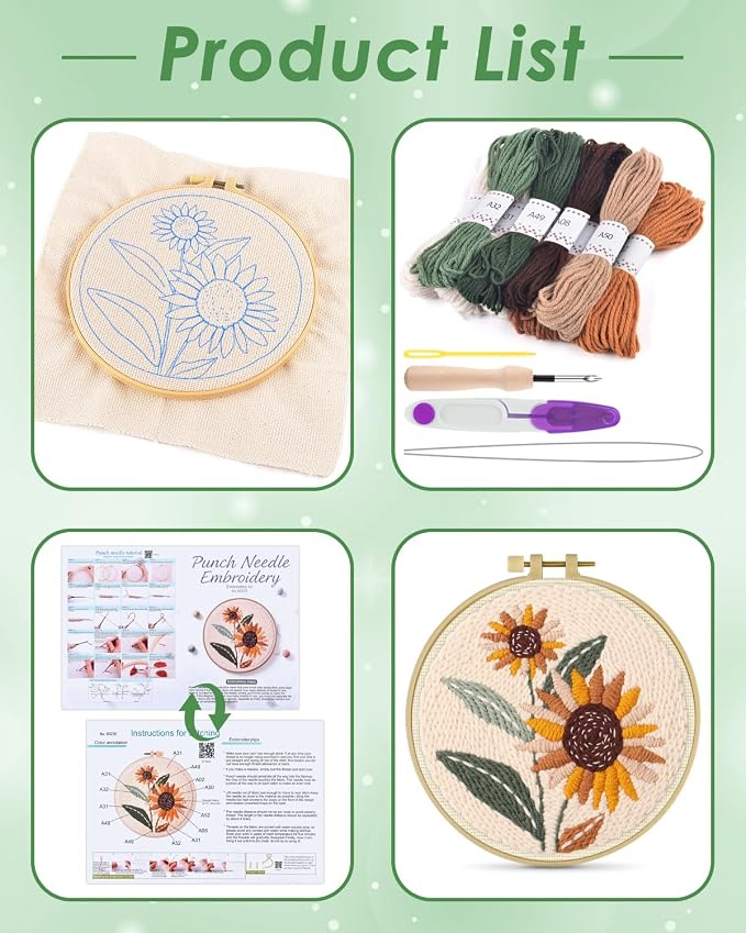 ERKOON Punch Needle Kit Beginners Adults, DIY Easy Flower Embroidery Set - Image 2