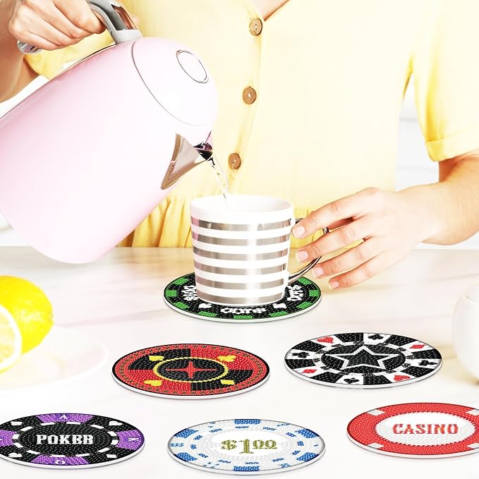 Cumule 8 Pcs Casino Diamond Art Coasters Kits - Image 4