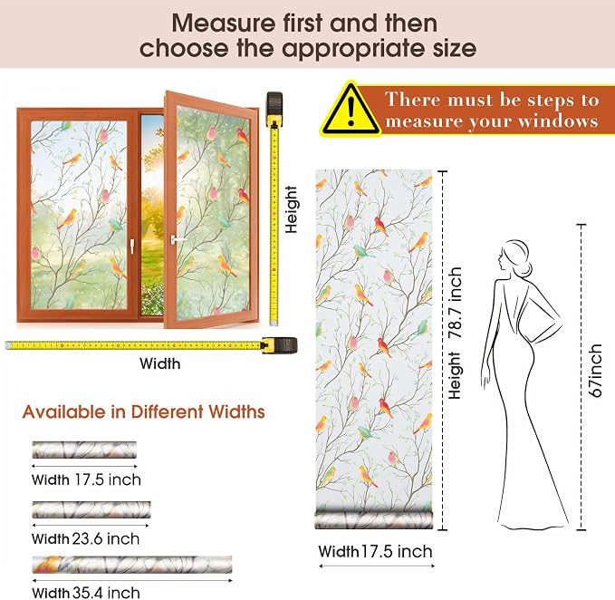 Coavas Privacy Window Film Non-Adhesive Translucent Bird Window Film Decorative - Image 7