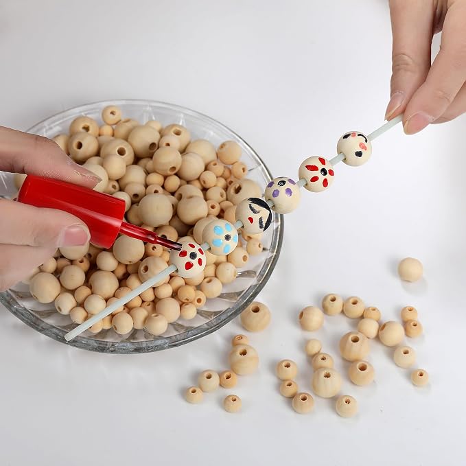 280pcs Wooden Beads for Crafts 5 Sizes Unfinished Wood Bead Bulk 8mm, 16mm - Image 4