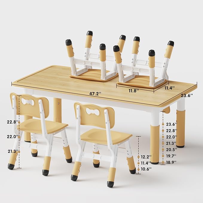 Brelley Height Adjustable Toddler Table and 4 Chairs Set, Graffiti Desktop - Image 2