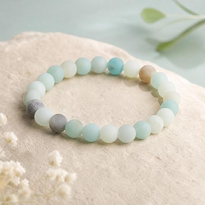 48pcs Natural Matte Amazonite Gemstone Beads，8mm Frosted Round Loose Stone Beads - Image 3