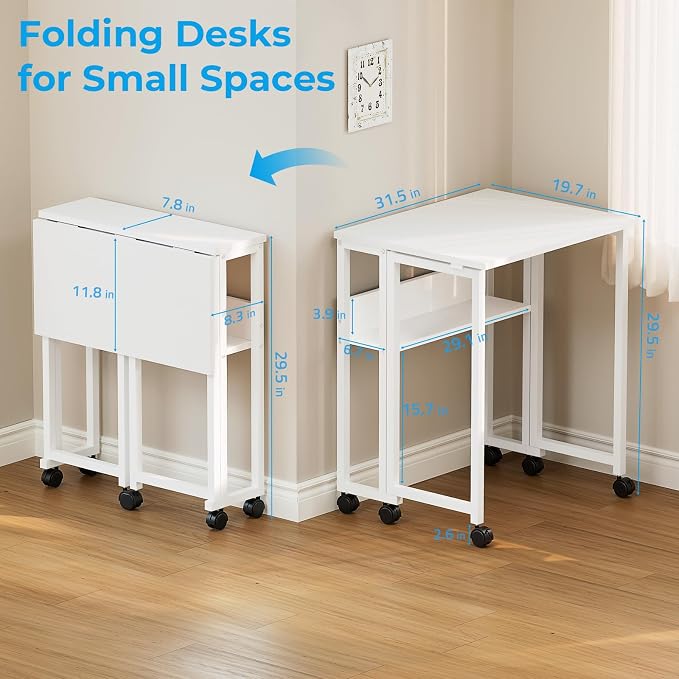 GreenForest Folding Desk with Wheels, 31.5" Rolling Table - Image 3