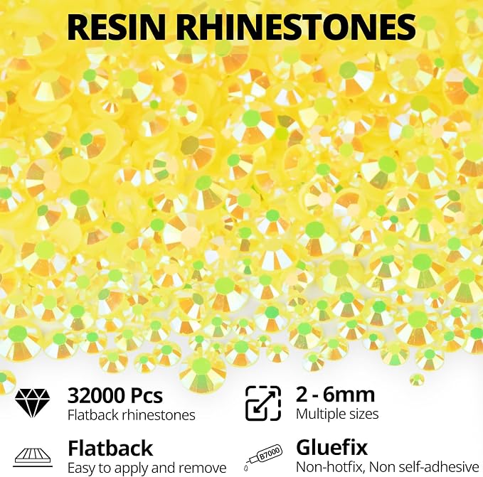 32000Pcs Yellow Rhinestones for Bedazzling, 6mm Flatback Gems Bedazzle Kit - Image 2