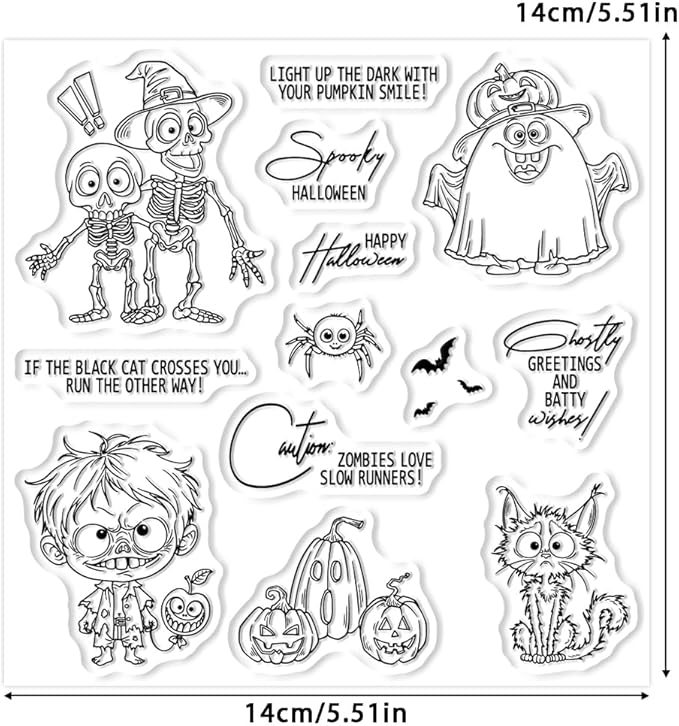 Halloween Clear Silicone stampReusable Stamp with Pumpkins, Skulls, Bats, Santa Claus, and Holiday Designs. Used for Making Cards, scrapbooks, and DIY templates (Halloween Skeleton)