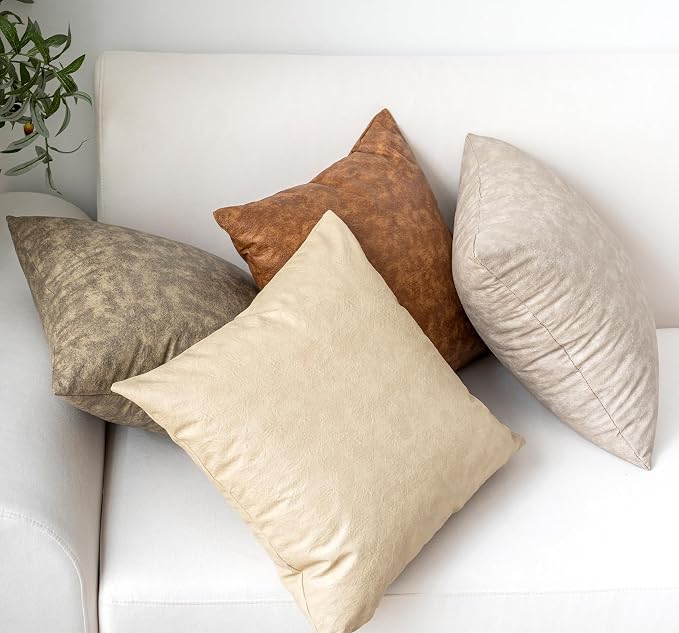Neutral Decorative Faux Leather Pillow Covers, - Image 6