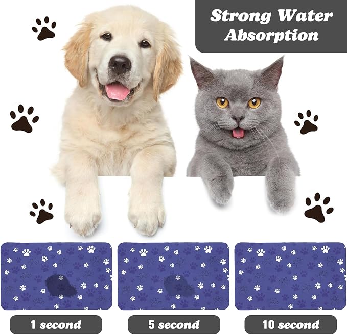 Dog Food Mat, Absorbent Water Bowl Mats Cat Pet Feeding Placemats Dark Blue 17 - Image 2
