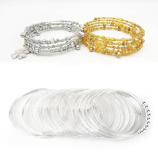 200 Loops Memory Steel Wire for Jewelry Making Supplies, 0.6mm Bangle Bracelet Wire Memory Beading Wire for Art Creation Necklace DIY Crafts Making (Silver)