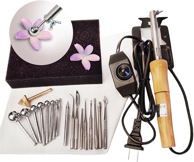 Flower Making Kit, Electric Fabric Flower Maker, Artificial Flower Ironing Machine with 18 Ironing Heads, Adjustable Temperature, Fake Flower Making Tools Kit