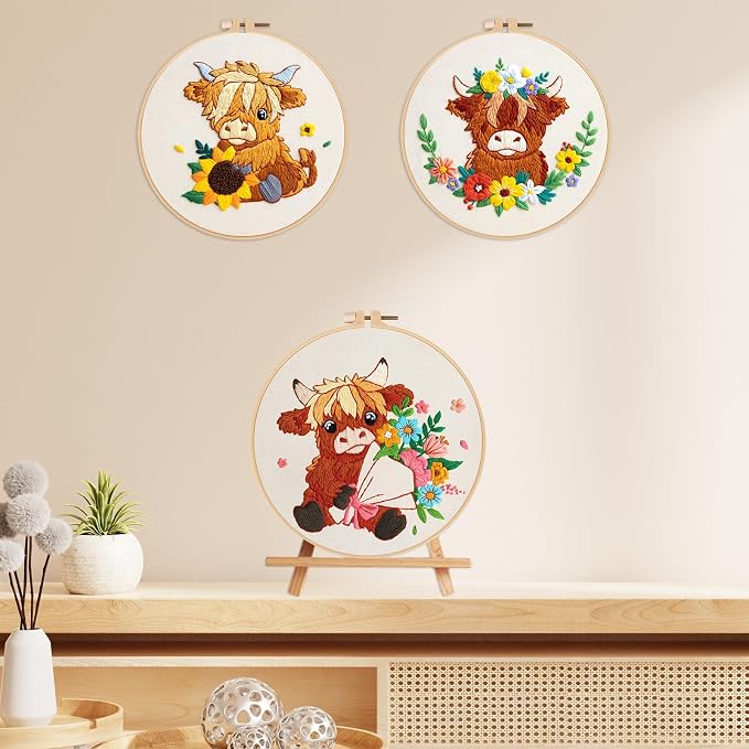 Nuberlic Highland Cow Embroidery Kit 3 Pack Embroidery Kits - Image 7