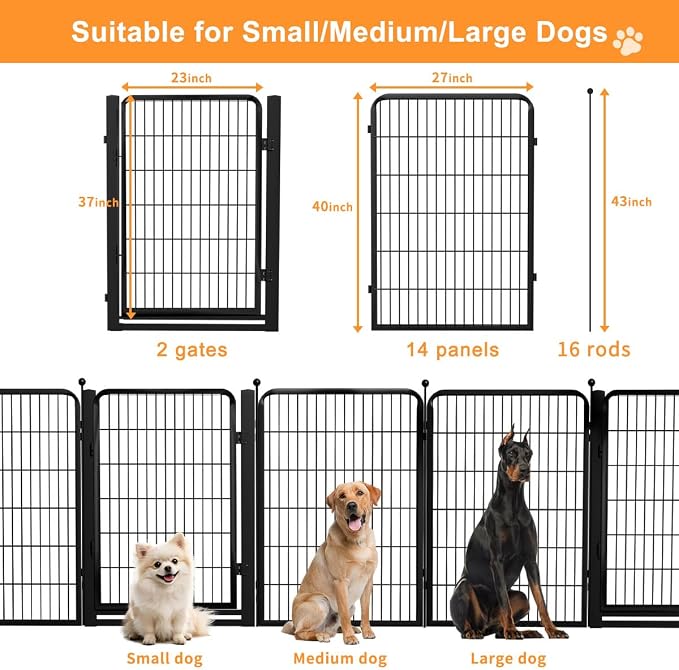 Dog Fence Outdoor Pens Outside, Portable Dog Play Pen 40" H 16 Panels Pet - Image 6