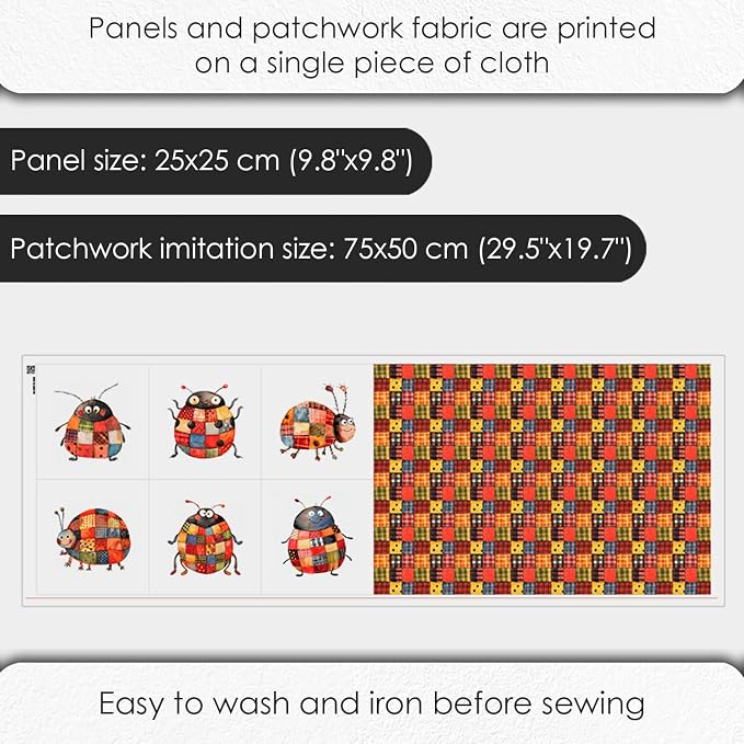 Patchwork Ladybug Cotton Fabric Panel – 6 Designs + Bonus Sheet 29.5×19.6 inch - Image 4