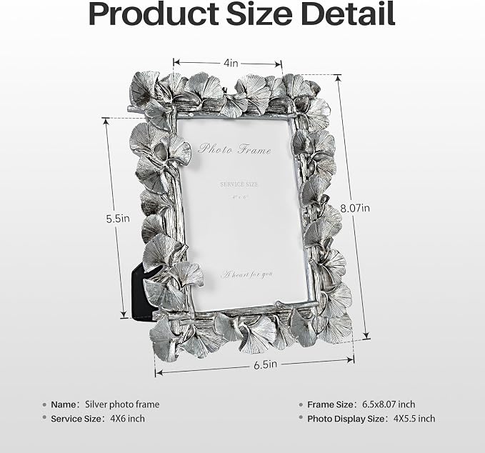 Cuspin 4x6 Silver Picture Frame, Vintage Silver Ornate Leaf Textured - Image 6
