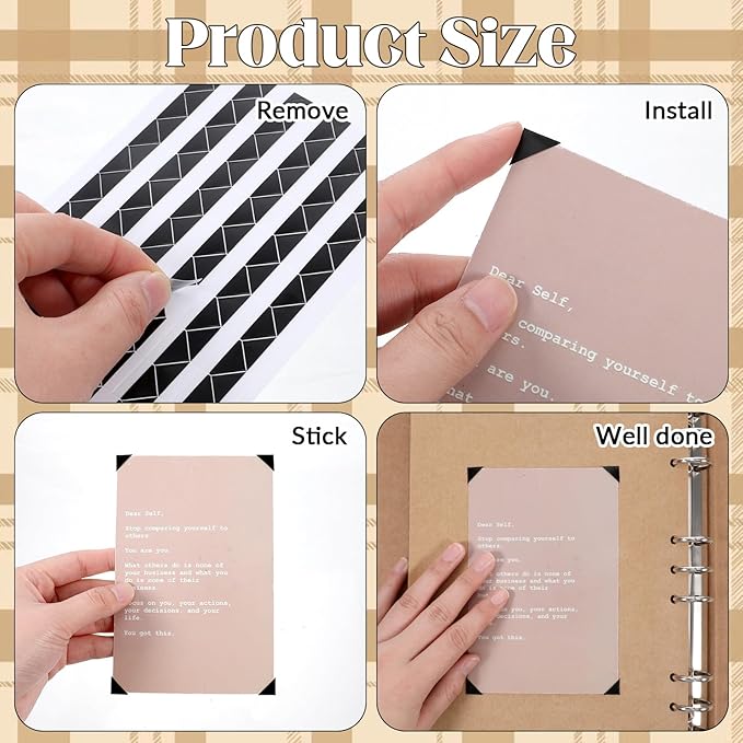 2040pcs 20 Sheets Self Adhesive Photo Corners, Clear PVC Picture Mounting Corners Stickers Black Photo Scrapbook Corner Stickers for Scrapbooking, Album, Journal, Memory Books