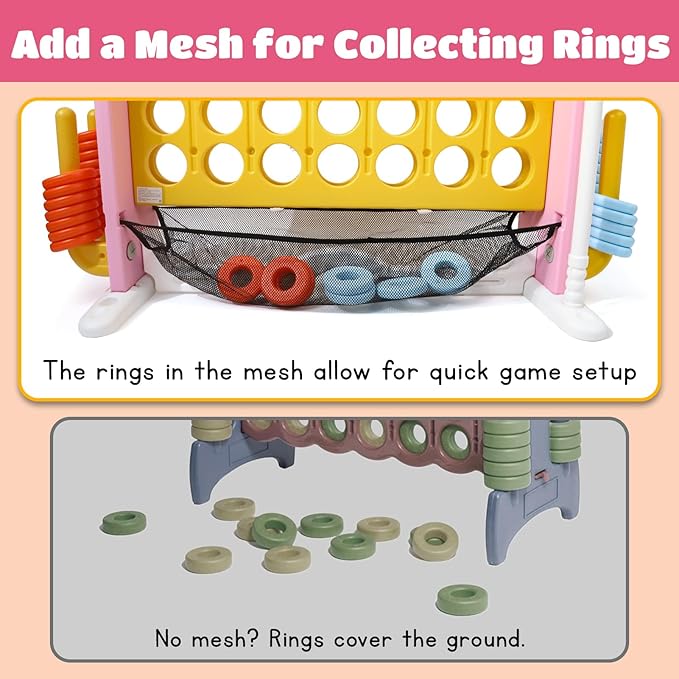 Giant 4 in a Row Connect Game with Mesh Fabric | Height Adjustable 4-in-1 Jumbo 4-to-Score Yard Game Set with Basketball, Golf & Ring Toss | Outdoor Indoor Family Yard Party Game for Kids & Adults