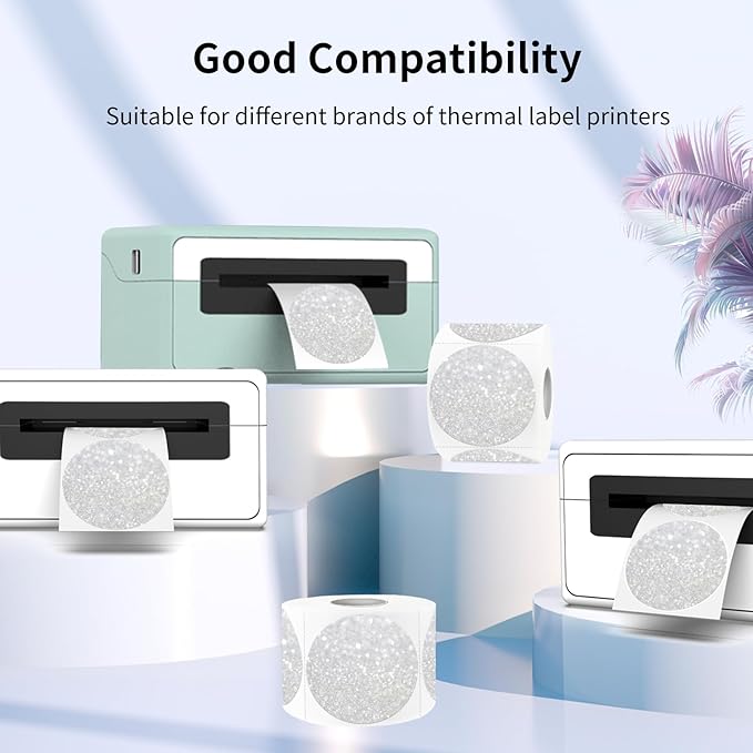 2" Circle Holographic Thermal Label Stickers, Round Printable Rainbow Glitter Thermal Printer Sticker Labels for Gift Wrapping, Self-Adhesive Name Price Tag DIY Custom Logo Design-Shiny Silver