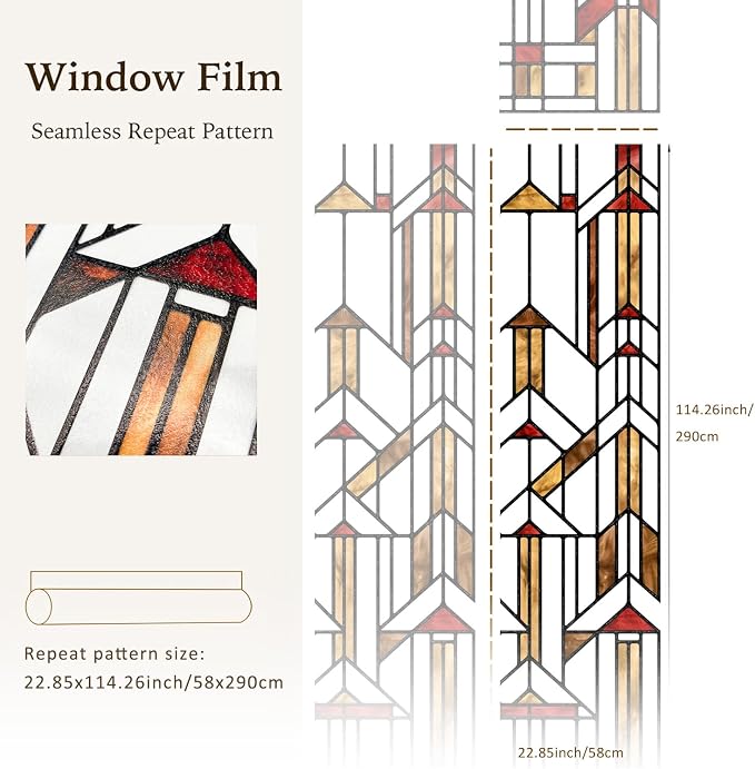 Faux Stained Glass Effect Window Privacy Film, Original Hand Drawn Static Cling - Image 5