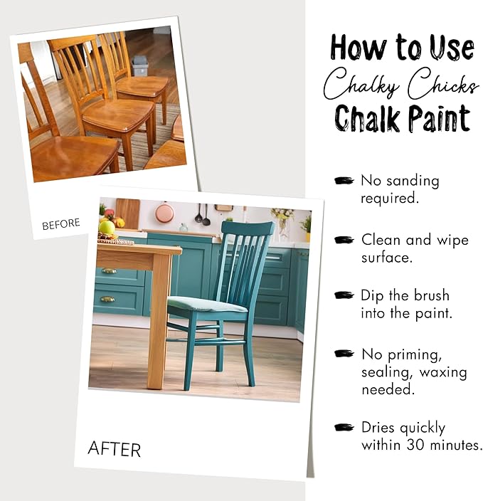 Chalky Chicks All-in-One Chalk Paint for Furniture or Cabinet - 32 Fl Oz - Matte Finish Wolf Gray (Gray/Beige) for Metal, Wood Furniture Paint - No Sanding All-in-One for Home Decor & Crafts, USA Made