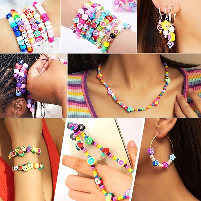 1000PCS Polymer Clay Beads Bracelet Making kit, 24 Style Cute Fun Beads Fruit - Image 6