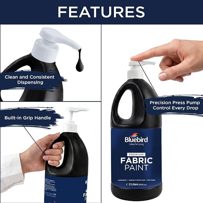 BLUEBIRD Fabric Paint, Lamp Black, 67.6 Fl Oz, Permanent Fabric Paints - Image 4