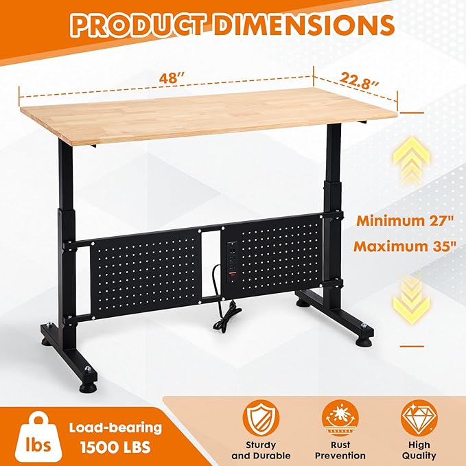 48'' Adjustable Height Workbench, Work Table - Image 5