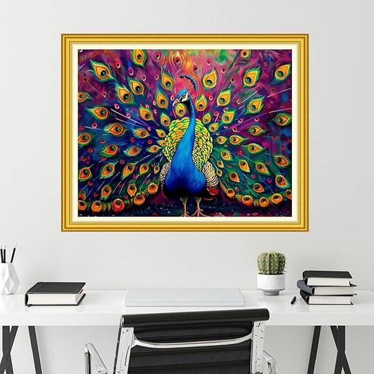Funchey Stamped Cross Stitch Kits, DIY Cross Stitch Pattern for Adults Beginners Needlepoint Kits Embroidery Kit Arts and Crafts 11CT-Colorful Peacock 16x20 inch