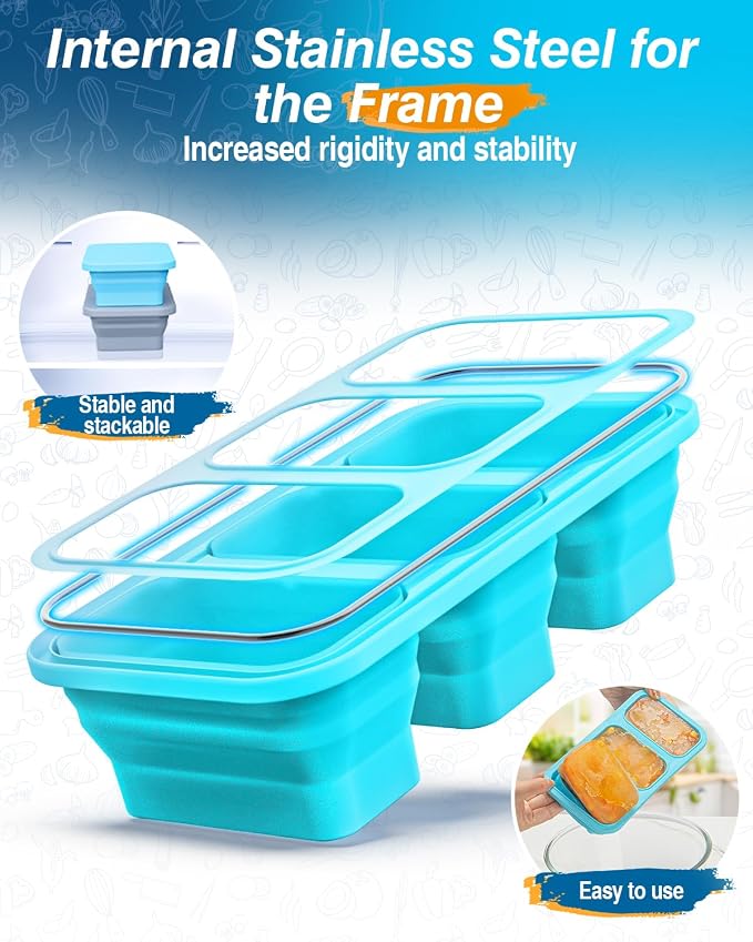 Silicone Freezer Trays With Lid, 2 Pack Collapsible Silicone Freezer Molds | - Image 4