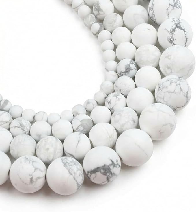 60pcs Natural Matte White Howlite Gemstone Beads，6mm Frosted Round Loose Stone by Yochus