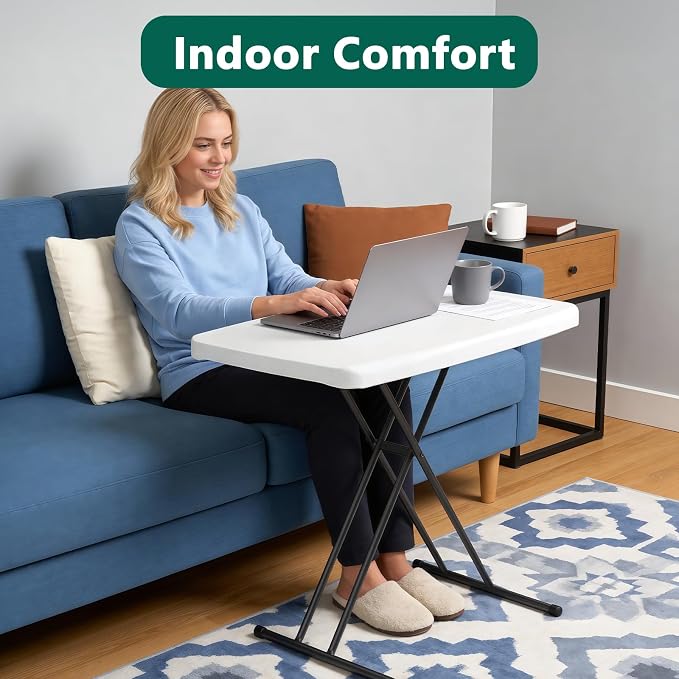 Folding Table 30 Inch -2Pack, Small Desk Adjustable Height TV Tray - Image 3