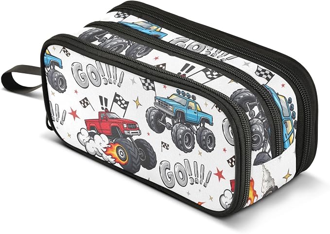 Truck Racing Car Flag Pencil Case Box Boys Girls Large Pencil Pouch Zipper by BOENLE-WELCOMEYOURCOMING