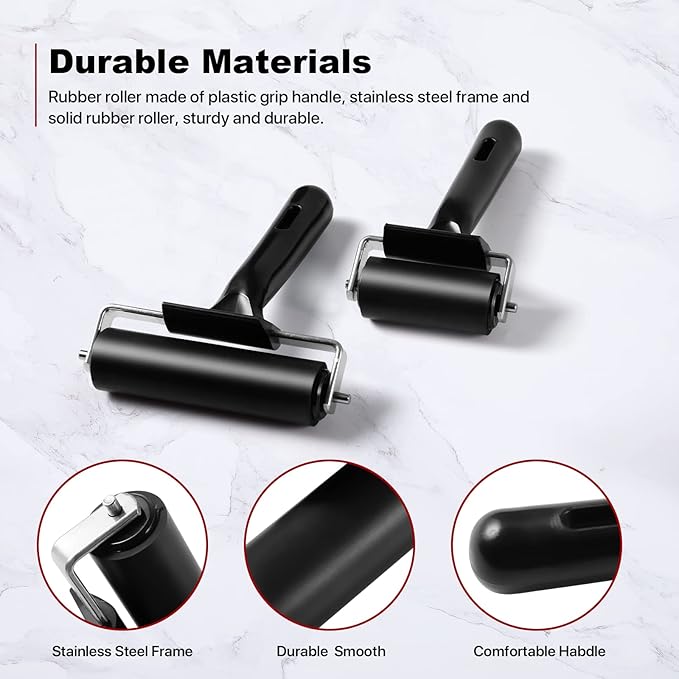 3 Pack Brayer Rollers for Crafting, Vinyl Rubber Roller Brayers, Printmaking Brayer Rollers for Cricut Maker, Gluing, Printing, Inking and Stamping(Black)