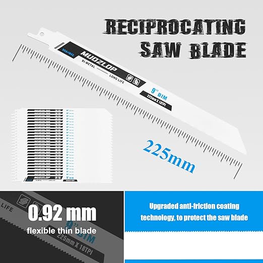 25 Pack 9 inch Reciprocating Saw Blades Set,18 TPI High Carbon Saw Blades, Metal Saw Blades with Organizer Case (25, 18TPI/225mm)