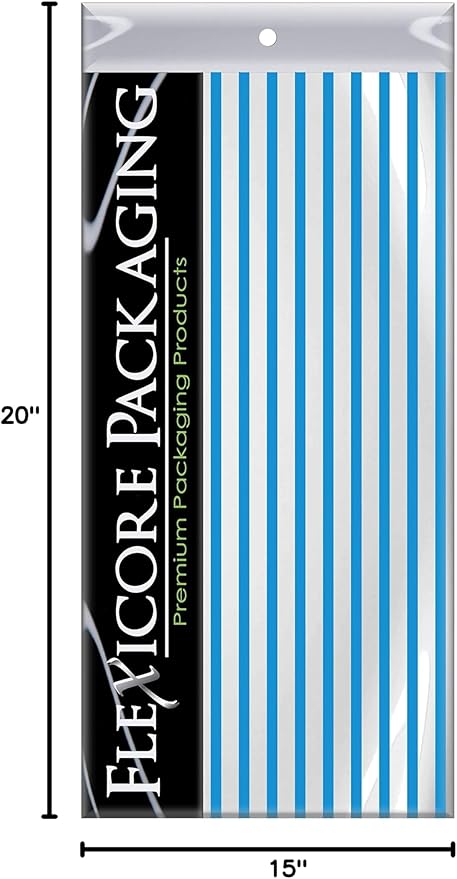 Flexicore Packaging Turquoise Blue Pin Stripe Print Gift Wrap Tissue Paper Size: 15 Inch X 20 Inch | Count: 50 Sheets | Color: Turquoise Pin Stripe
