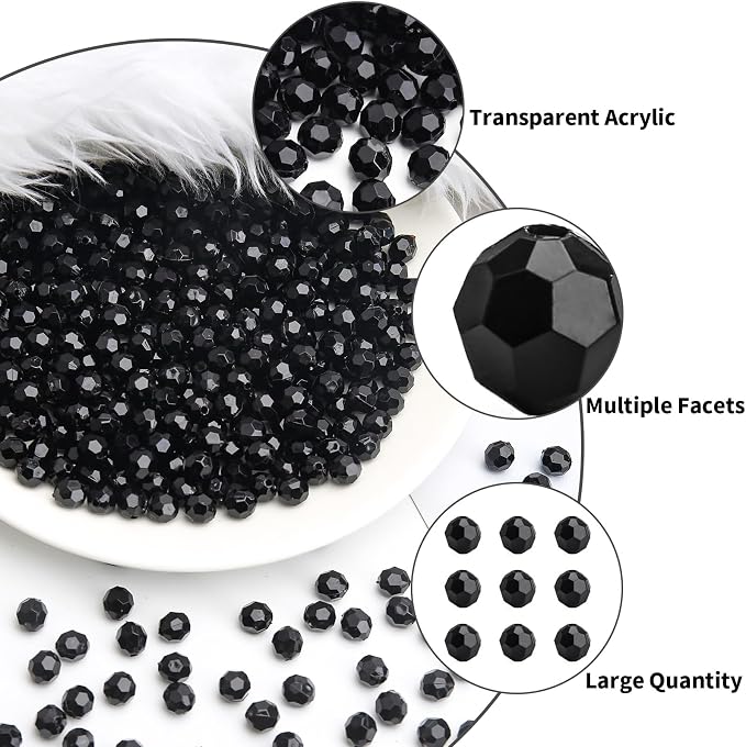 BONNY BOXX 2000pcs 4mm Acrylic Faceted Round Crystal Beads Solid Black Loose - Image 2