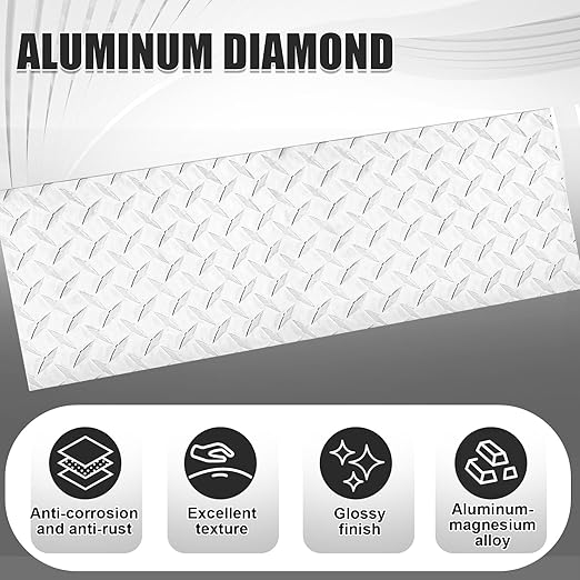 1pcs Diamond Plate Sheet Metal Heavy Duty Tread Aluminum Sheet Diamond Tread Plate for Wall Covering, Cargo Trailer, RV and More (12'' X 36'' X 0.08'',Silver)